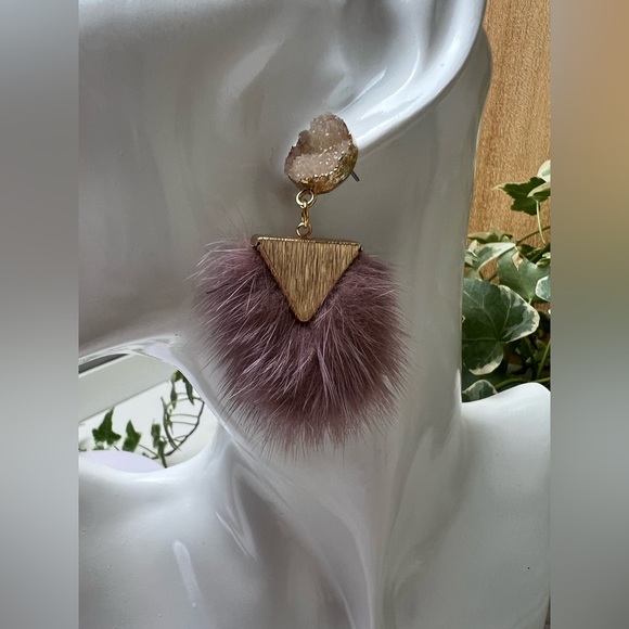 Elegant Dusty Pink Feather Dangle Earrings - Boho Chic Stylish Earrings - Picture 8 of 15